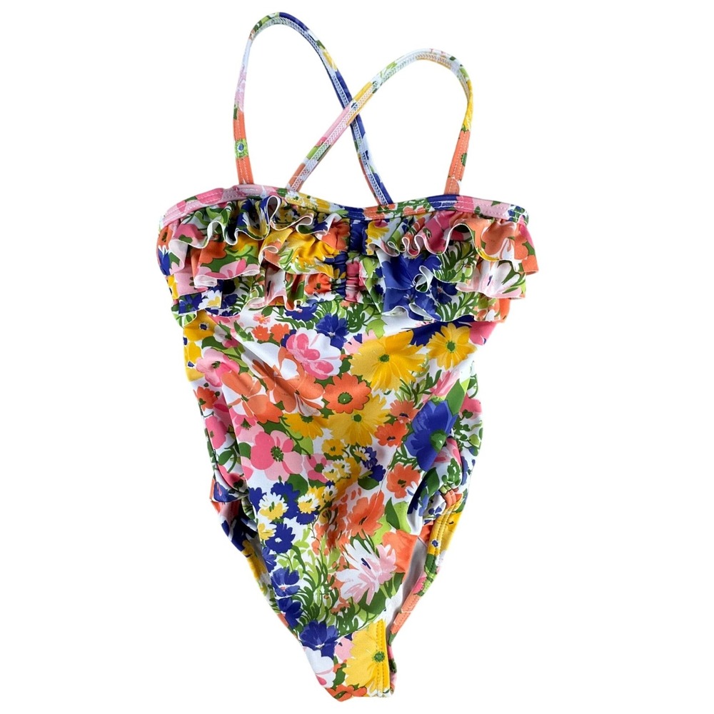 Janie and Jack Floral Ruffle One Piece Swimsuit Multicolor 3 Toddler Girls